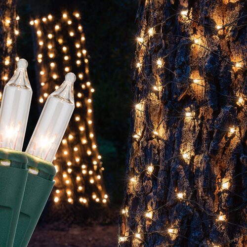 Mini Clear Mini Christmas Trunk Wrap Lights, Lights on Green Wire