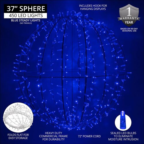 Blue LED, Commercial Mega Sphere Light Ball, Fold Flat