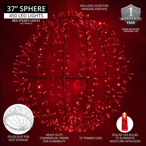 Red LED, Commercial Mega Sphere Light Ball, Fold Flat