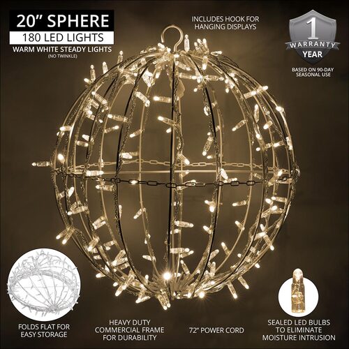 Warm White LED, Commercial Mega Sphere Light Ball, Fold Flat