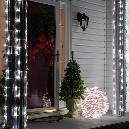 Cool White StretchNet Pro 5mm LED Christmas Column Wrap Lights, Lights on White Wire