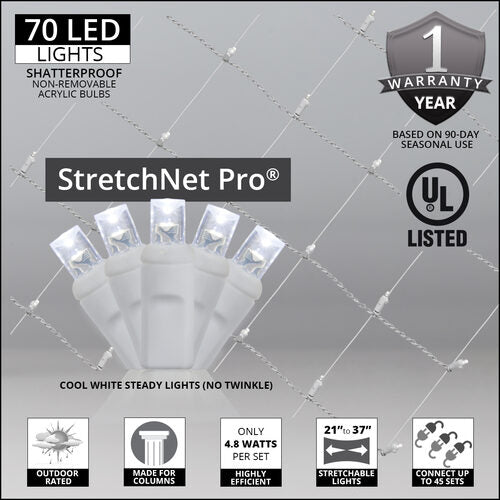 Cool White StretchNet Pro 5mm LED Christmas Column Wrap Lights, Lights on White Wire