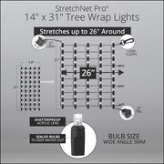 Cool White StretchNet Pro 5mm LED Christmas Trunk Wrap Lights, Lights on Brown Wire