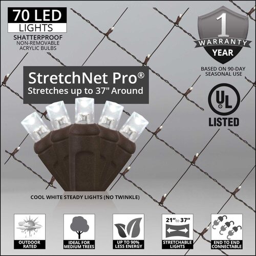 Cool White StretchNet Pro 5mm LED Christmas Trunk Wrap Lights, Lights on Brown Wire