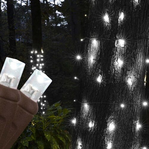Cool White StretchNet Pro 5mm LED Christmas Trunk Wrap Lights, Lights on Brown Wire