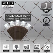 Cool White StretchNet Pro 5mm LED Christmas Trunk Wrap Lights, Lights on Brown Wire