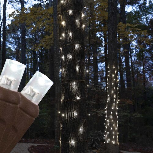 Cool White StretchNet Pro 5mm LED Christmas Trunk Wrap Lights, Lights on Brown Wire