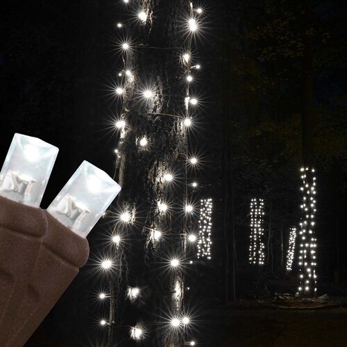 Cool White StretchNet Pro 5mm LED Christmas Trunk Wrap Lights, Lights on Brown Wire