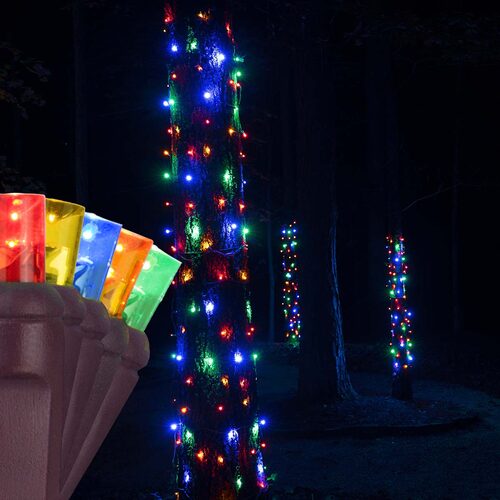 Multicolor StretchNet Pro 5mm LED Christmas Trunk Wrap Lights, Lights on Brown Wire