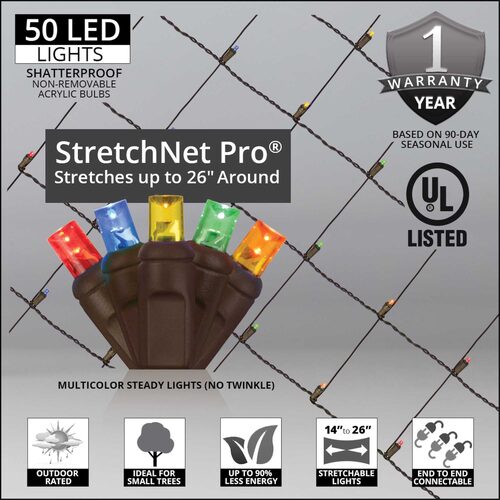 Multicolor StretchNet Pro 5mm LED Christmas Trunk Wrap Lights, Lights on Brown Wire