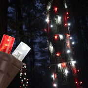 Red, Cool White StretchNet Pro 5mm LED Christmas Trunk Wrap Lights, Lights on Brown Wire