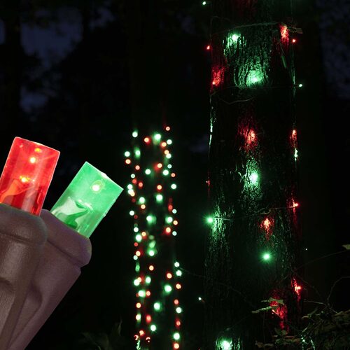 Red, Green StretchNet Pro 5mm LED Christmas Trunk Wrap Lights, Lights on Brown Wire