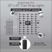 Red, Green StretchNet Pro 5mm LED Christmas Trunk Wrap Lights, Lights on Brown Wire