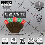 Red, Green StretchNet Pro 5mm LED Christmas Trunk Wrap Lights, Lights on Brown Wire