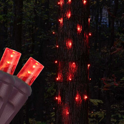 20" 45" Red StretchNet Pro 5mm LED Christmas Trunk Wrap Lights, 50 Lights on Brown Wire