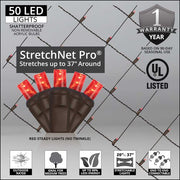 20" 45" Red StretchNet Pro 5mm LED Christmas Trunk Wrap Lights, 50 Lights on Brown Wire