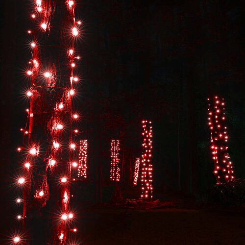 20" 45" Red StretchNet Pro 5mm LED Christmas Trunk Wrap Lights, 50 Lights on Brown Wire