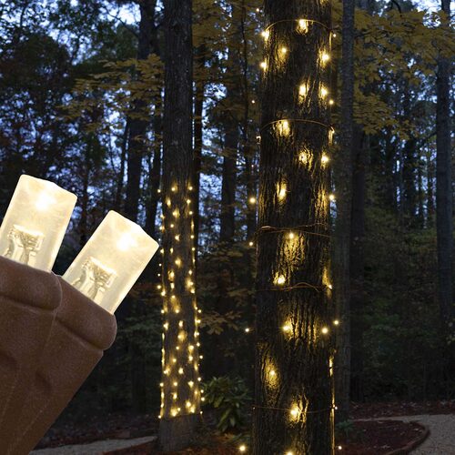 Warm White StretchNet Pro 5mm LED Christmas Trunk Wrap Lights, Lights on Brown Wire