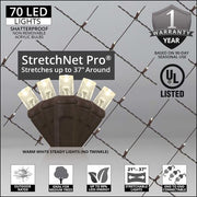 Warm White StretchNet Pro 5mm LED Christmas Trunk Wrap Lights, Lights on Brown Wire