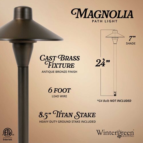 24" Magnolia Classic Path Light, 7" Hat, Antique Bronze