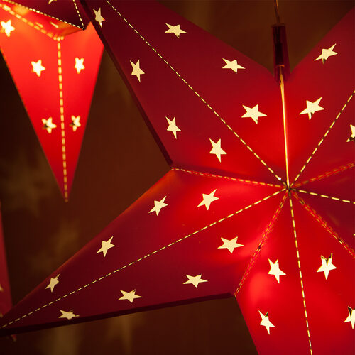 24" Red Aurora Superstar TM 5 Point Star Light, Fold-Flat, LED Lights, Outdoor Rated