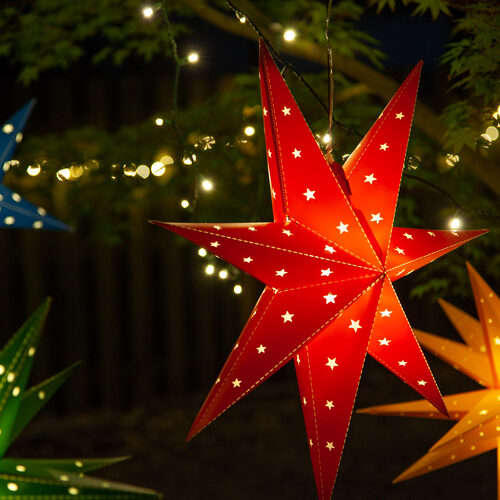 24" Red Aurora Superstar TM 7 Point Star Light, Fold-Flat, LED Lights, Outdoor Rated