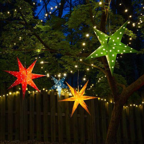 24" Red Aurora Superstar TM 7 Point Star Light, Fold-Flat, LED Lights, Outdoor Rated