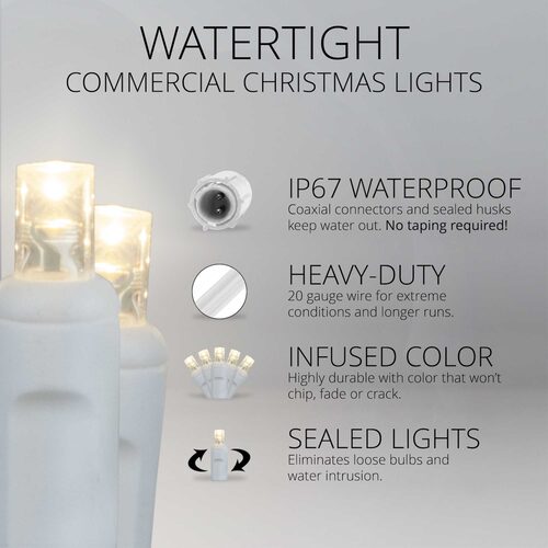 5mm Warm White WeatherPRO TM Commercial LED Lights, White Wire