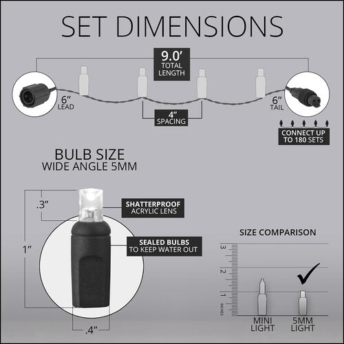 5mm Warm White WeatherPRO TM Commercial LED Lights, White Wire