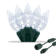 25 C6 Cool White Commercial LED Lights, Green Wire, 4" Spacing