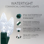 25 C6 Cool White Commercial LED Lights, Green Wire, 4" Spacing