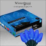 25 C7 Blue LED Christmas Lights, Green Wire, 8" Spacing