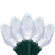 25 C7 Cool White LED Christmas Lights, Green Wire, 8" Spacing