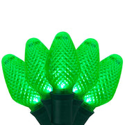 25 C7 Green LED Christmas Lights, Green Wire, 8" Spacing