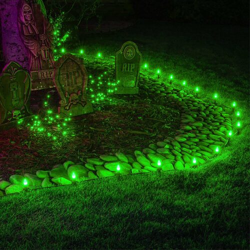 25 C7 Green LED Christmas Lights, Green Wire, 8" Spacing