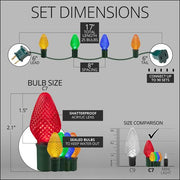 25 C7 Multi Color LED Christmas Lights, Green Wire, 8" Spacing
