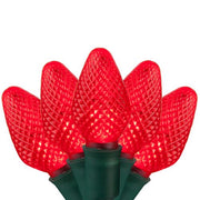 25 C7 Red LED Christmas Lights, Green Wire, 8" Spacing