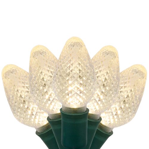 25 C7 Warm White LED Christmas Lights, Green Wire, 8" Spacing