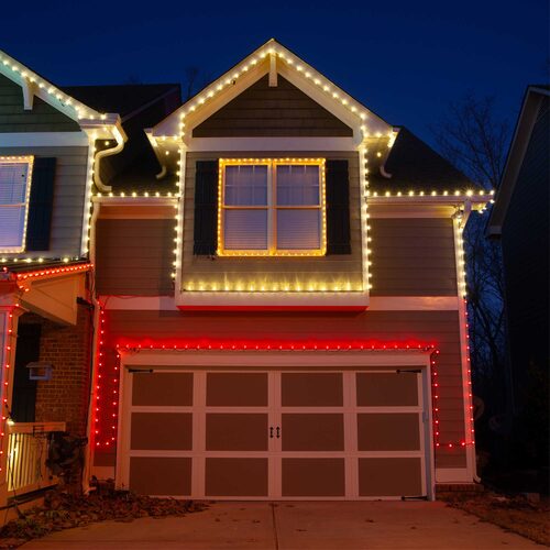 25 C7 Warm White LED Christmas Lights, Green Wire, 8" Spacing