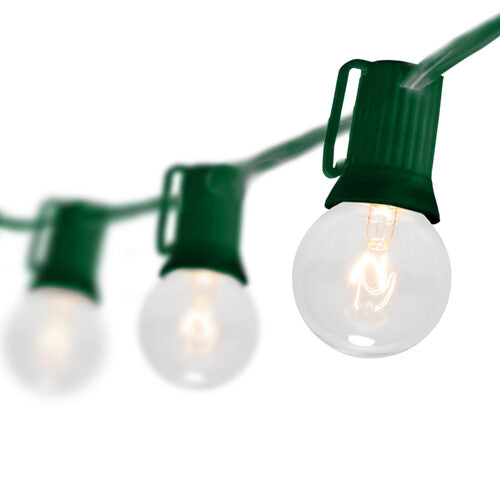 Commercial Clear Patio String Light Set with G40 Bulbs on Green Wire