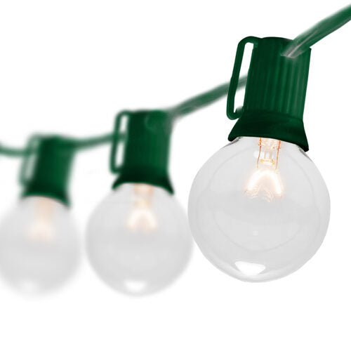 Commercial Clear Patio String Light Set with G50 Bulbs on Green Wire, E12 Base