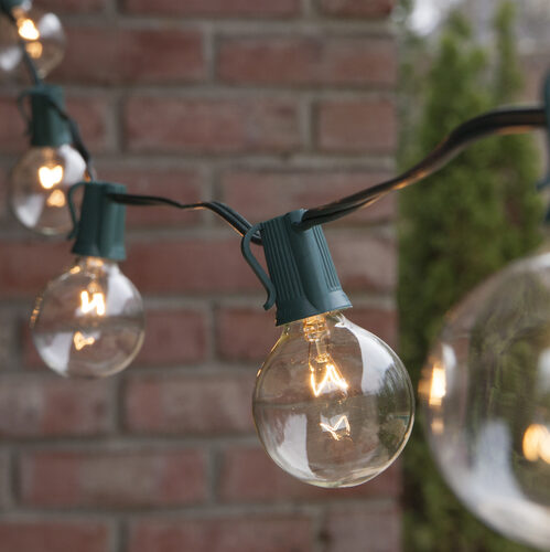 Commercial Clear Patio String Light Set with G50 Bulbs on Green Wire, E17 Base