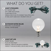 Commercial Clear Patio String Light Set with G50 Bulbs on Green Wire, E17 Base