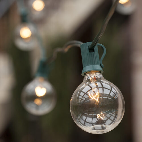 Commercial Clear Patio String Light Set with G50 Bulbs on Green Wire, E17 Base