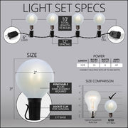 Cool White FlexFilament TM Satin LED Patio String Light Set with G50 Bulbs on Black Wire, E17 Base