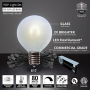Cool White FlexFilament TM Satin LED Patio String Light Set with G50 Bulbs on Black Wire, E17 Base