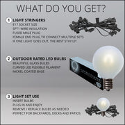 Cool White FlexFilament TM Satin LED Patio String Light Set with G50 Bulbs on Black Wire, E17 Base
