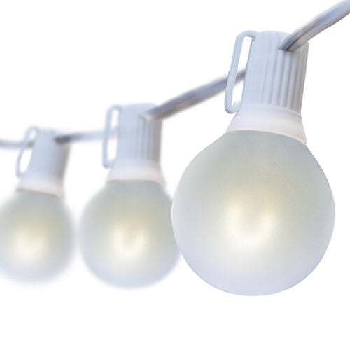 Cool White FlexFilament TM Satin LED Patio String Light Set with G50 Bulbs on White Wire, E12 Base