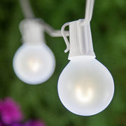 Cool White FlexFilament TM Satin LED Patio String Light Set with G50 Bulbs on White Wire, E12 Base
