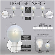 Cool White FlexFilament TM Satin LED Patio String Light Set with G50 Bulbs on White Wire, E12 Base
